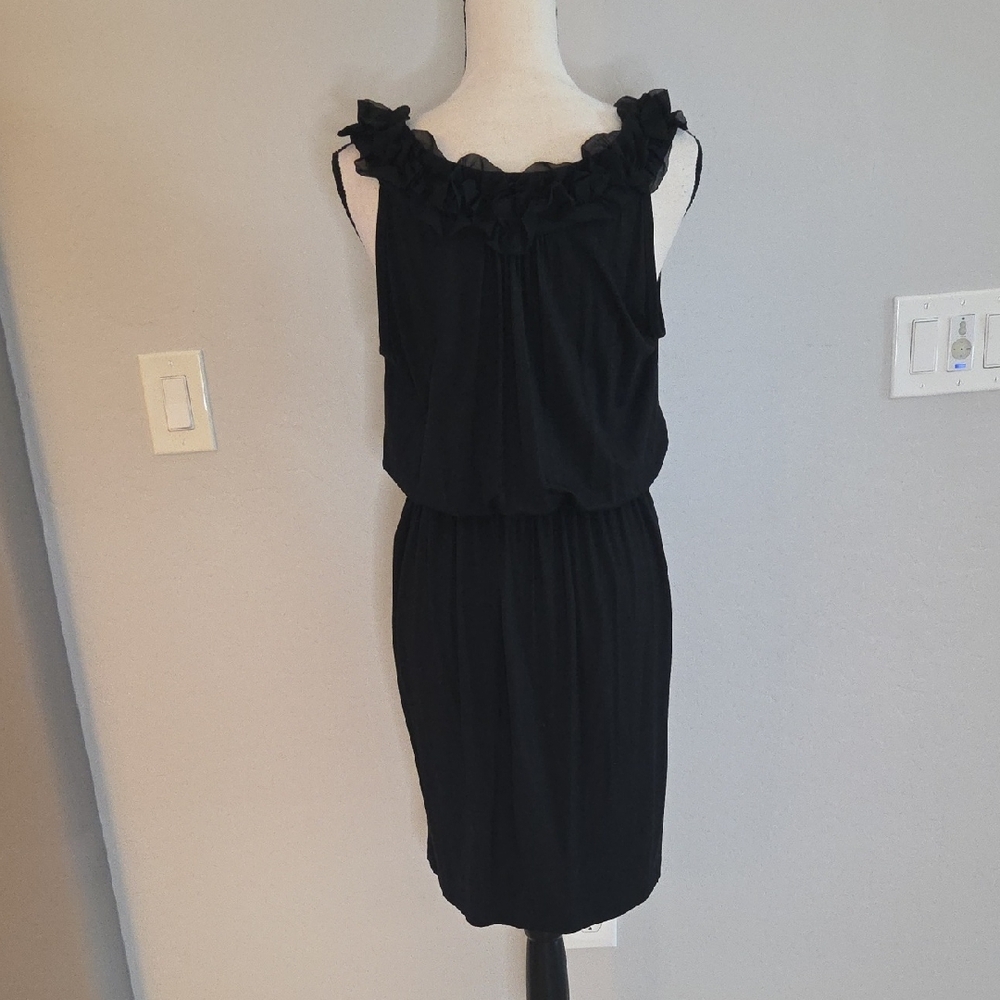LOFT Terry Black Ruffle Detail Top Cinched Waist Size Med - Picture 4 of 5